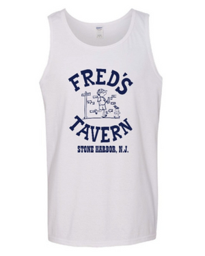 White Tank Top Navy Print