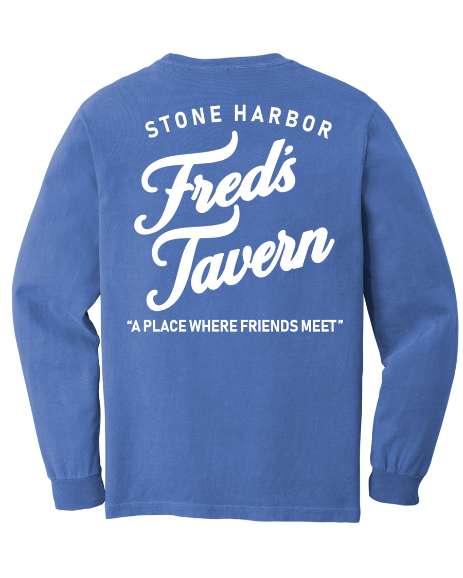 "A Place Where Friends Meet" Flo Blue Long Sleeve Shirt